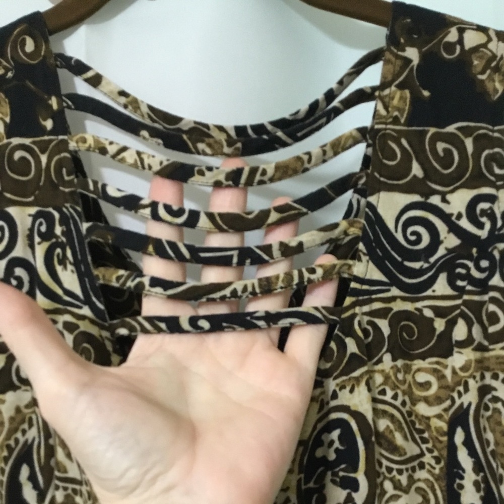 R&K Originals Maxi Dress Button Front Sleeveless Black/Brown Print Size 12 - Picture 6 of 6